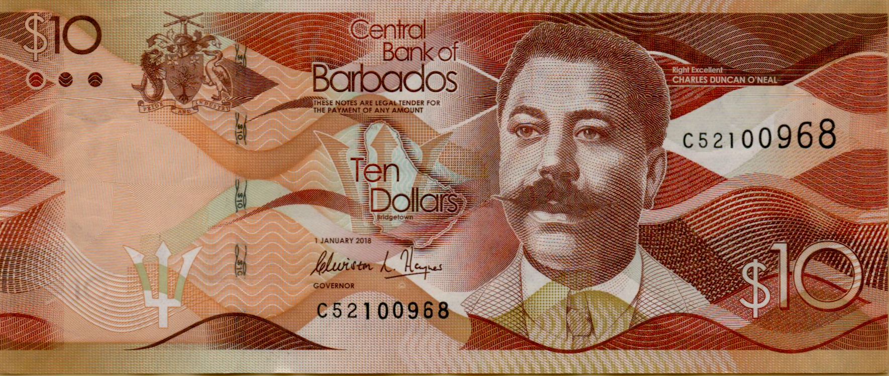 Barbados 10 2018 UNC P-75/c